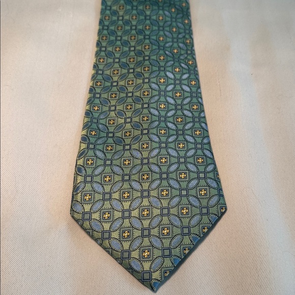 CM Gold Series Extra Long Green/Blue/Gold Silk Tie - Picture 5 of 10